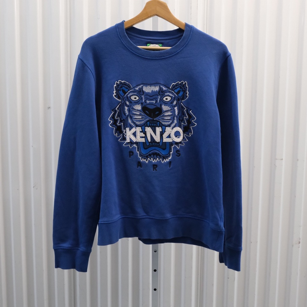 Kenzo Sweatshirt Mens XL Blue Tiger Head Embroidered Graphic Pullover